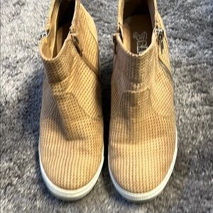 Tan High-Top Sneakers with Zipper